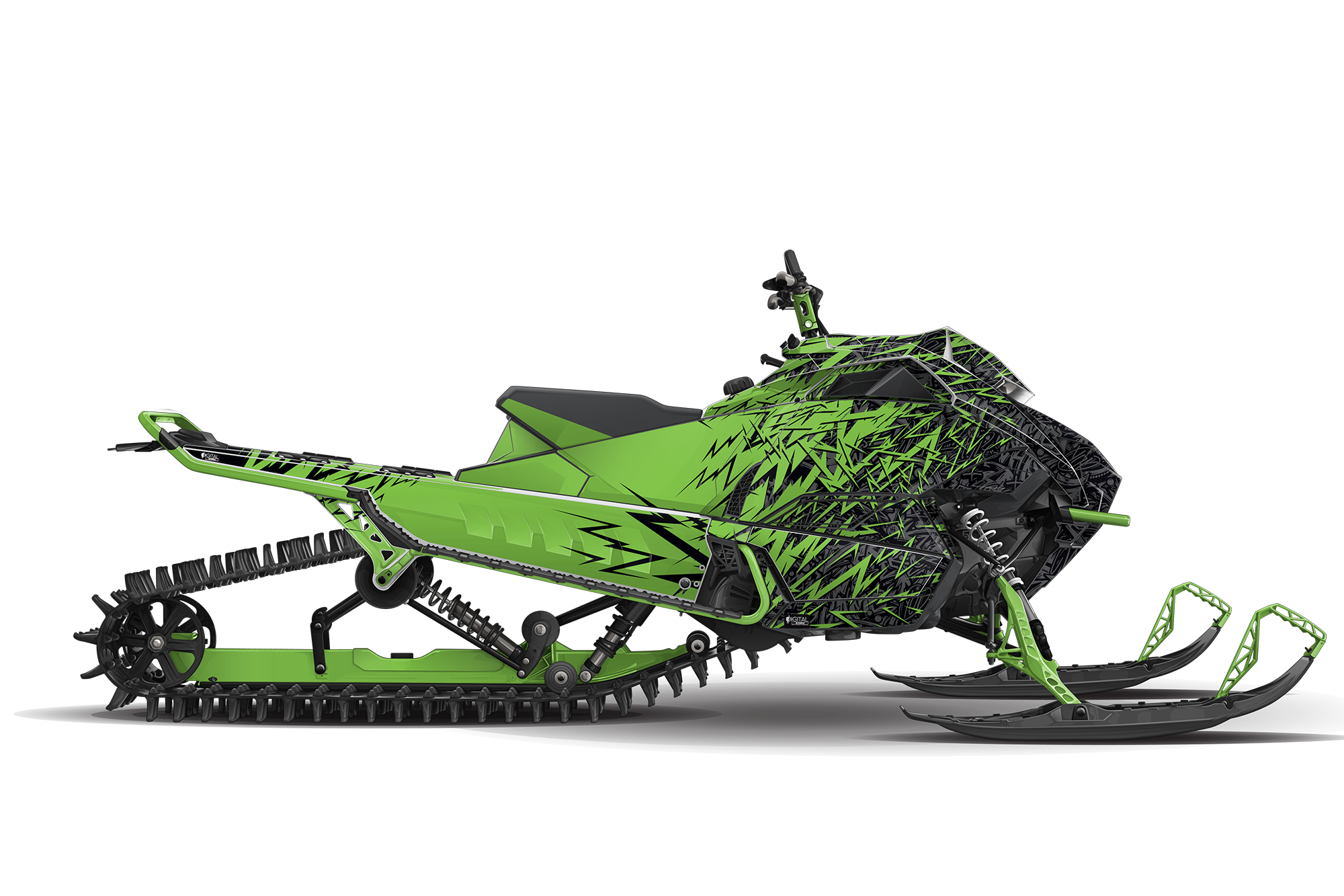 a green and black snowmobile